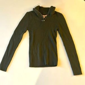 Ribbed quarter-zip olive green sweater